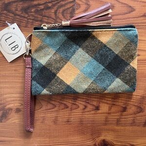 NWT Plaid Wool Zipper Wristlet